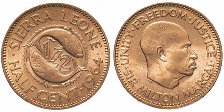 Сьерра-Леоне 1/2 цента, 1964 Милтон Маргаи XF