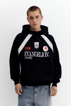 PULL&BEAR Толстовка с капюшоном Evangelion, черный