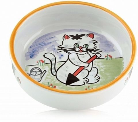 Beeztees миска для кошек фарфоровая с изображением кошки 275мл*14см