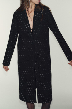 ZARA МЯГКОЕ ПАЛЬТО СО СТРАЗАМИ, ЧЕРНЫЙ