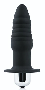 Черная ребристая вибровтулка с ограничителем - 7 см. (Цвет: черный)