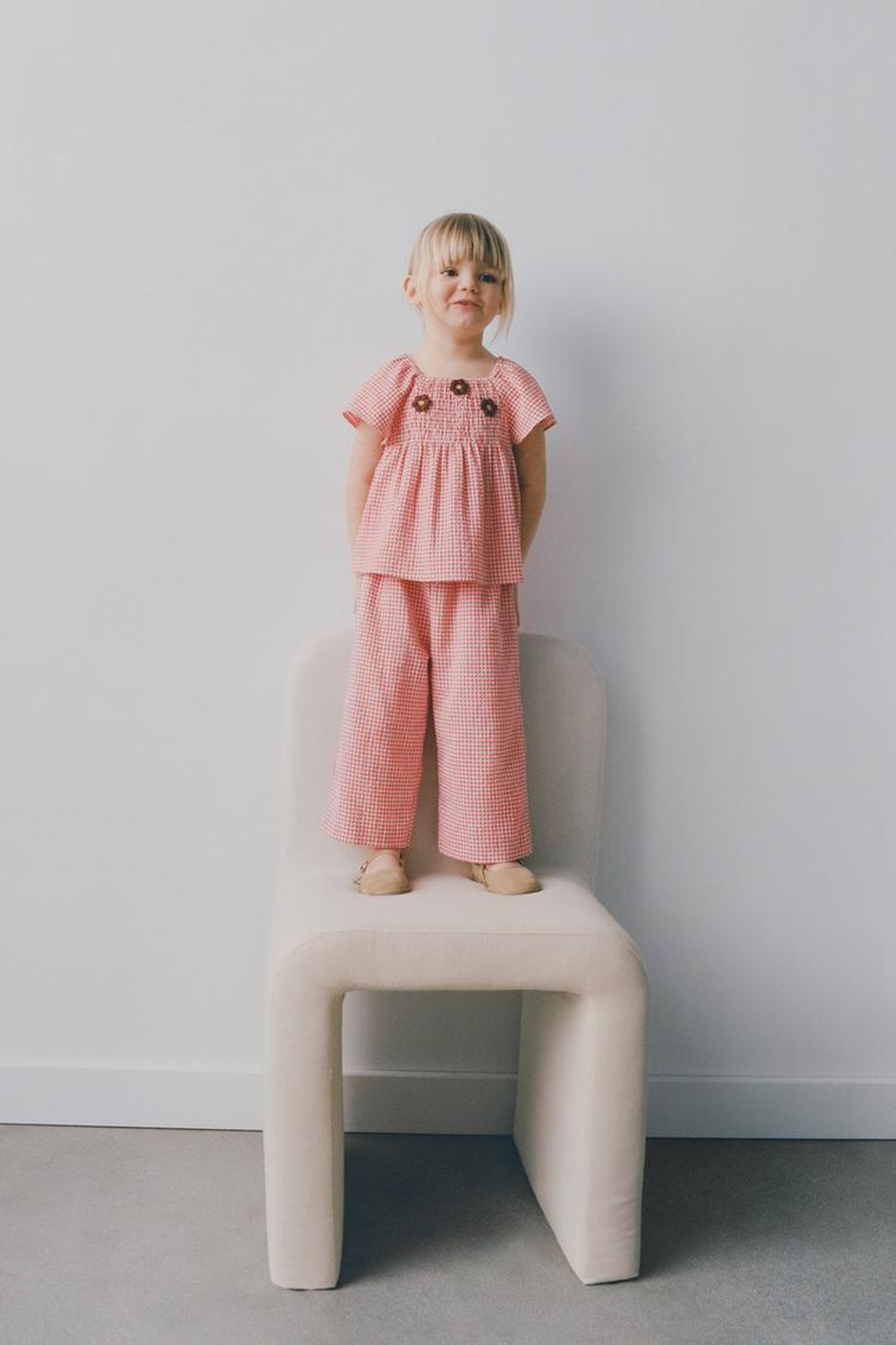 ZARA БЛУЗА В КЛЕТКУ ВИШИ С ЦВЕТОЧНЫМ ПРИНТОМ, КРАСНО-ОРАНЖЕВЫЙ