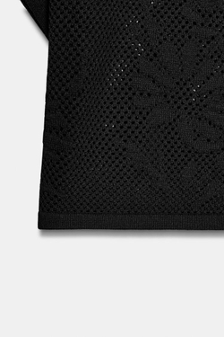ZARA ТРИКОТАЖНЫЙ ТОП С АЖУРНЫМ УЗОРОМ, ЧЕРНЫЙ