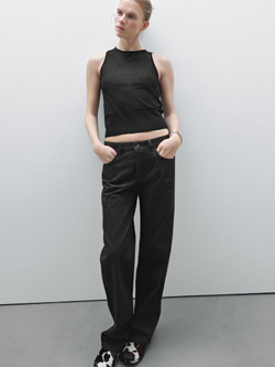 Massimo Dutti Топ из полупрозрачной ткани с круглым вырезом, черный