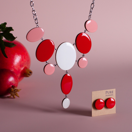 Комплект Украшений - Гроздь - Красный/Лосось