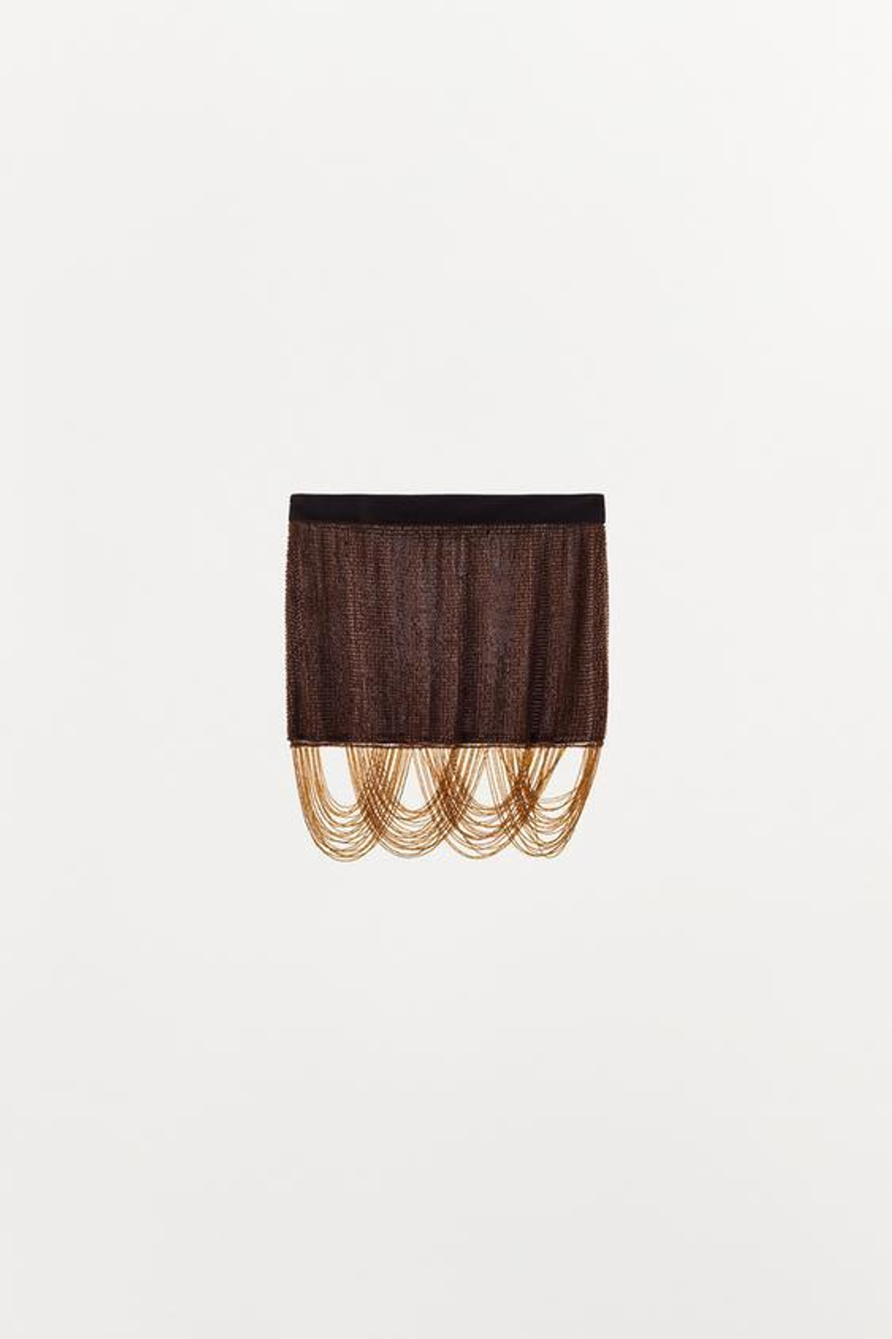 ZARA МИНИ-ЮБКА С БУСИНАМИ И БАХРОМОЙ, КОРИЧНЕВЫЙ