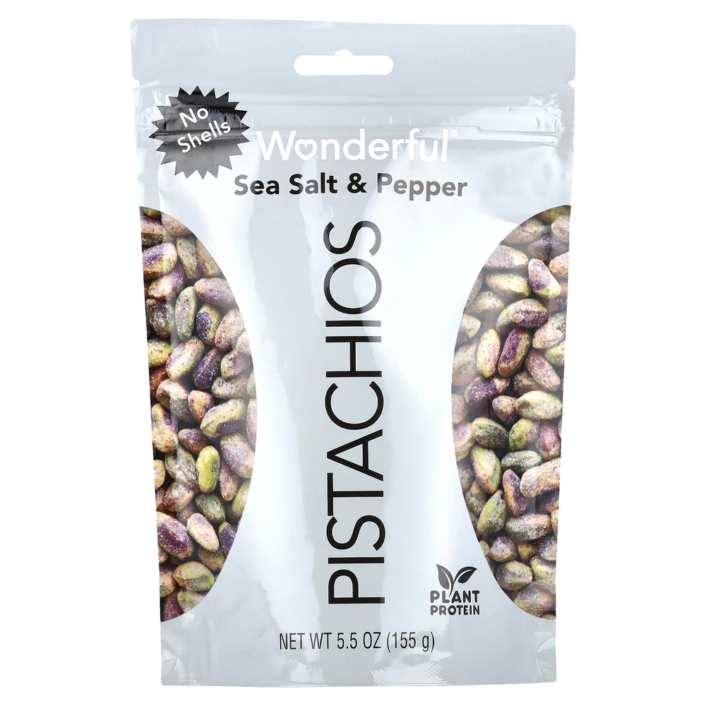 Wonderful Pistachios, морская соль и перец, без скорлупы, 155 г (5,5 унции)
