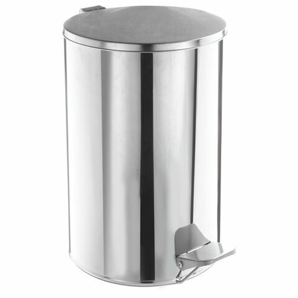 Ведро мусорное с педалью 10 литров, УСИЛЕННОЕ, кольцо под мешок, хром, нержавеющая сталь, ТИТАН