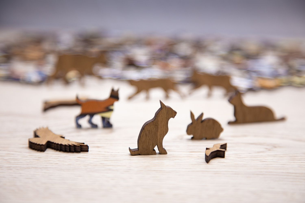 Деревянный пазл-головоломка EWA Рысь L (35x28 см) коробка-шкатулка