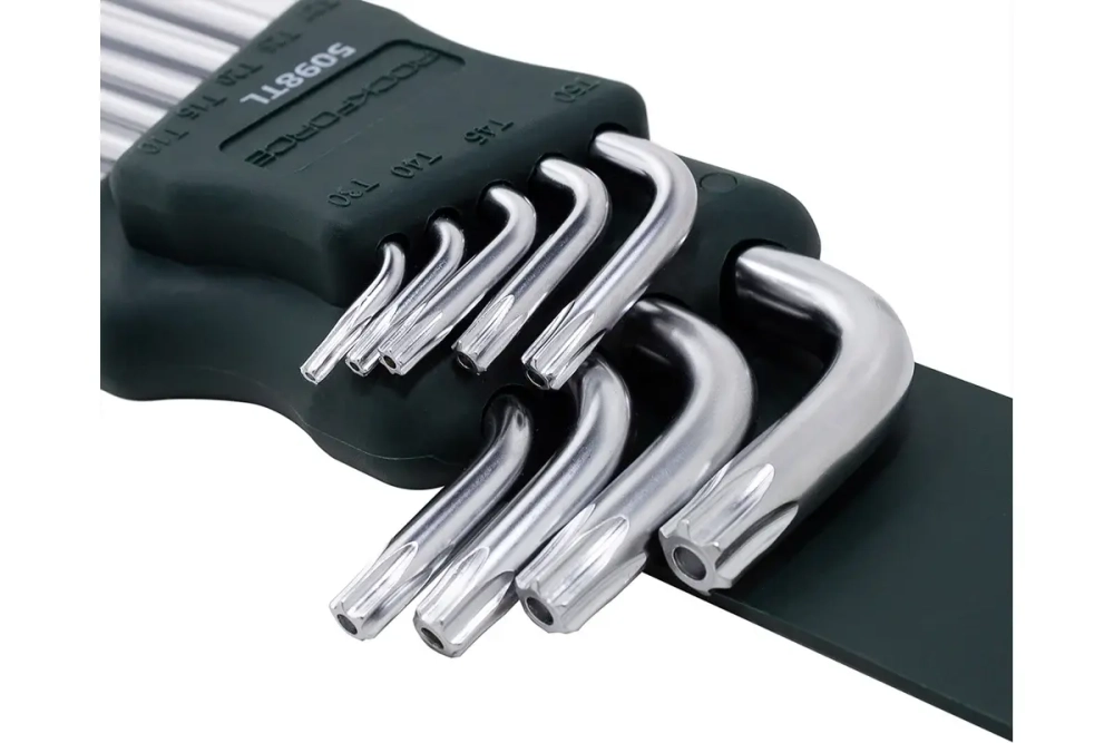 Набор ключей TORX RF-5098TL: длинных Т10Н-Т50Н- с отверстием 9пр. на пласт. держат. ROCKFORCE