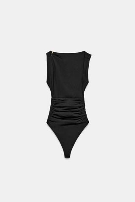 ZARA БОДИ ИЗ ПОЛИАМИДА С ФУРНИТУРОЙ, ЧЕРНЫЙ