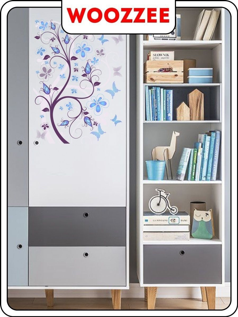 Наклейка декоративная А3 "Ветка с цветками и бабочками"