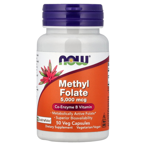 NOW Foods, метилфолат, 5000 мкг, 50 растительных капсул