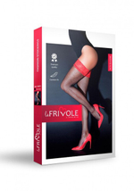 Черные чулки в мелкую сеточку с красной кружевной резинкой на силиконе SM (2/3) (Цвет: черный, красный)