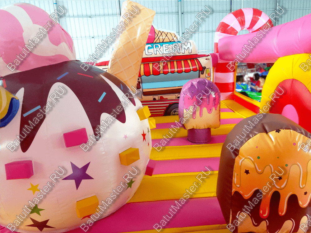 Коммерческий надувной батут "Мороженое розовое" 6*4*2,8 м