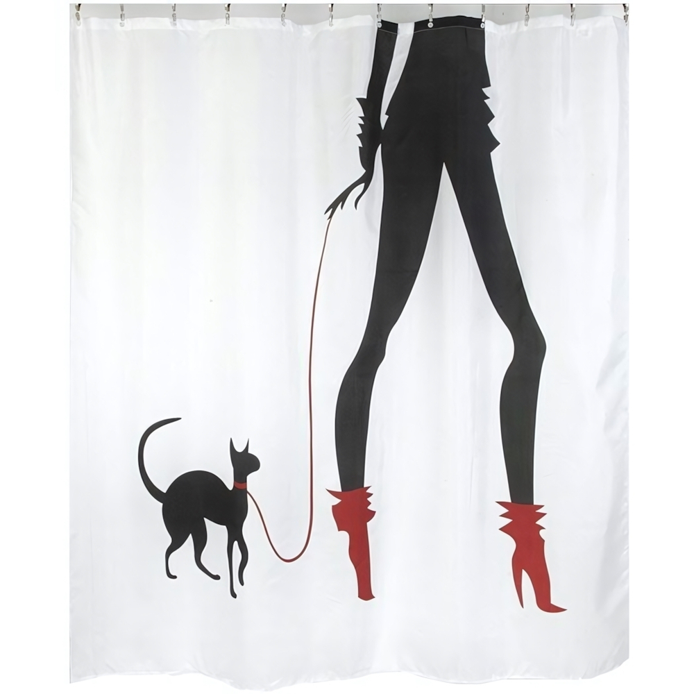 Штора для ванной комнаты Фотопринт 180*200 "ДЕВУШКА и КОТ" с кольцами DX-022