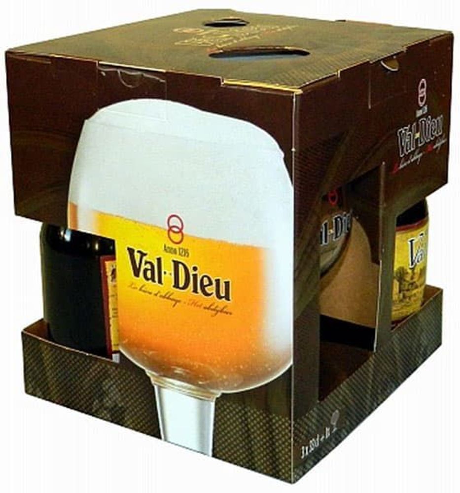 Подарочный набор Val-Dieu Brune (3x0.33) + бокал