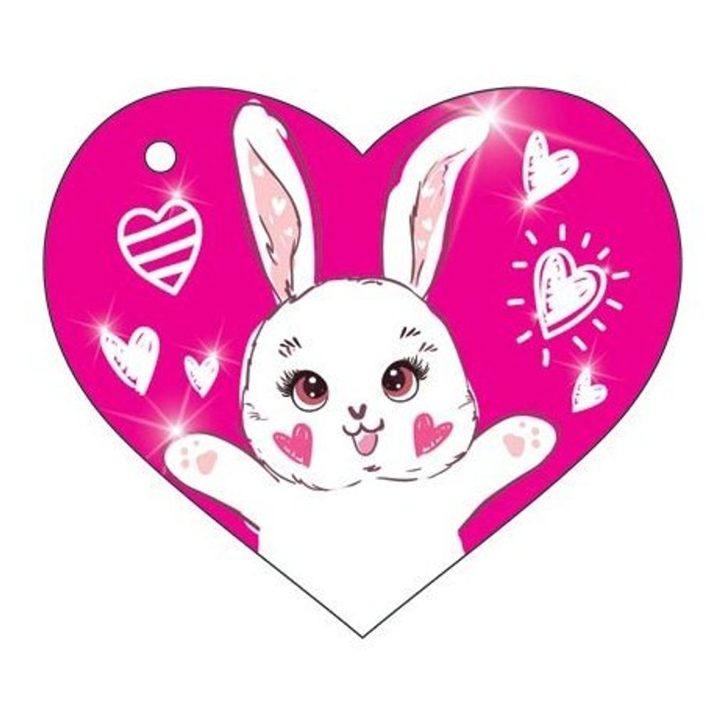 Открытка - мини, подвеска с фольгой, "Зайчик", 58х67 мм, розовый, металлизация , фольга, золото, форма-сердце