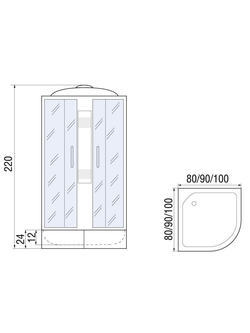 Душевая кабина RIVER NARA LIGHT XL  90/24 MT  90x90x220 10000006220 Универсальная Четверть круга