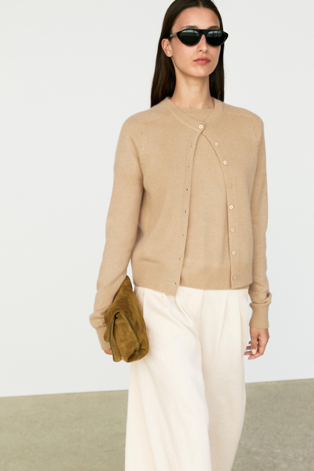 Massimo Dutti Свитер из 100% кашемира с короткими рукавами, цвет верблюжьей шерсти