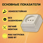 Розетка накладная одинарная белая без заземления керамическая 16А