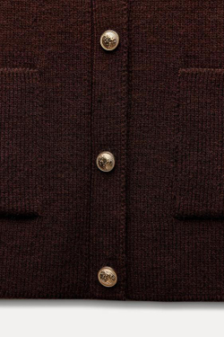 ZARA ОДНОТОННЫЙ ТРИКОТАЖНЫЙ ТОП БЕЗ РУКАВОВ, КОРИЧНЕВЫЙ