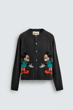 ZARA HARRY LAMBERT X DISNEY ШЕРСТЯНОЙ КАРДИГАН MICKEY MOUSE, УГОЛЬНЫЙ