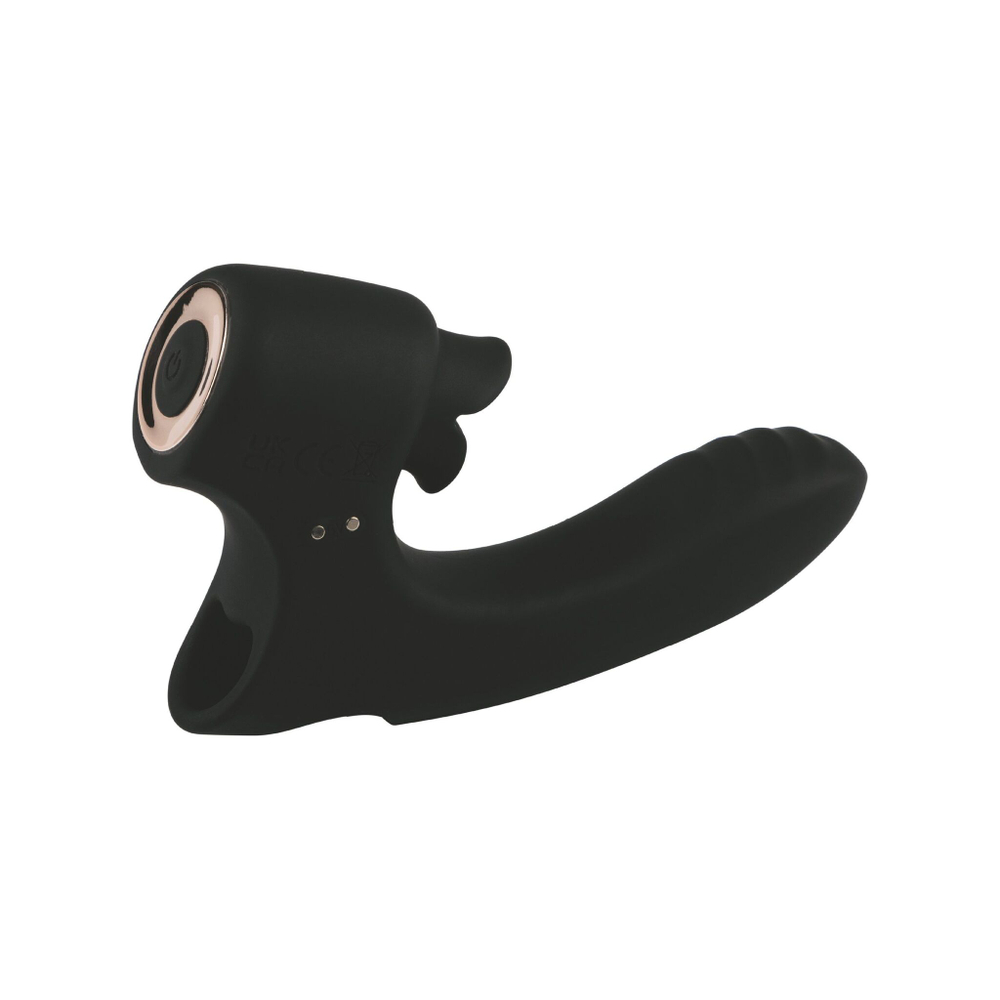 Черный вибромассажёр с клиторальной стимуляцией - 13,2 см. (Цвет: черный)