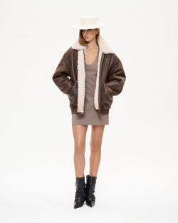 Дублёнка-бомбер свободного кроя