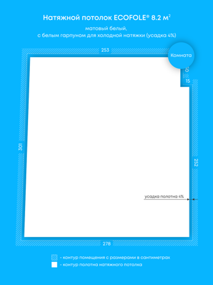 Матовый натяжной потолок 8.2 м2