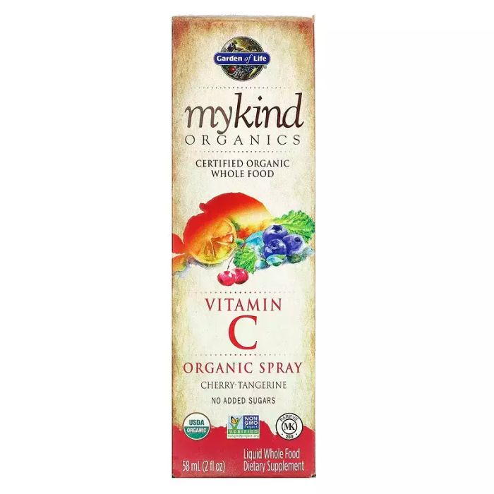 Органический спрей с витамином С, вишня и мандарин, MyKind Organics, Garden of Life, 2 жидкие унции (58 мл.)