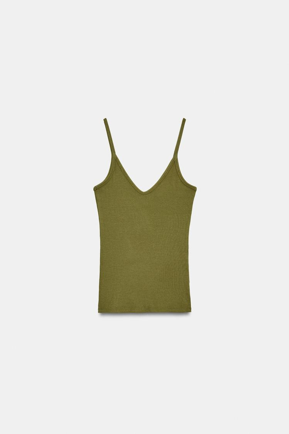 ZARA ТОП НА БРЕТЕЛЯХ В РУБЧИК, ТЕМНО-ОЛИВКОВЫЙ