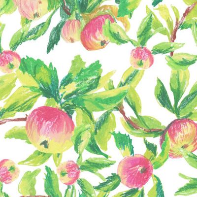 Бесшовный паттерн с яблоками восковыми мелками