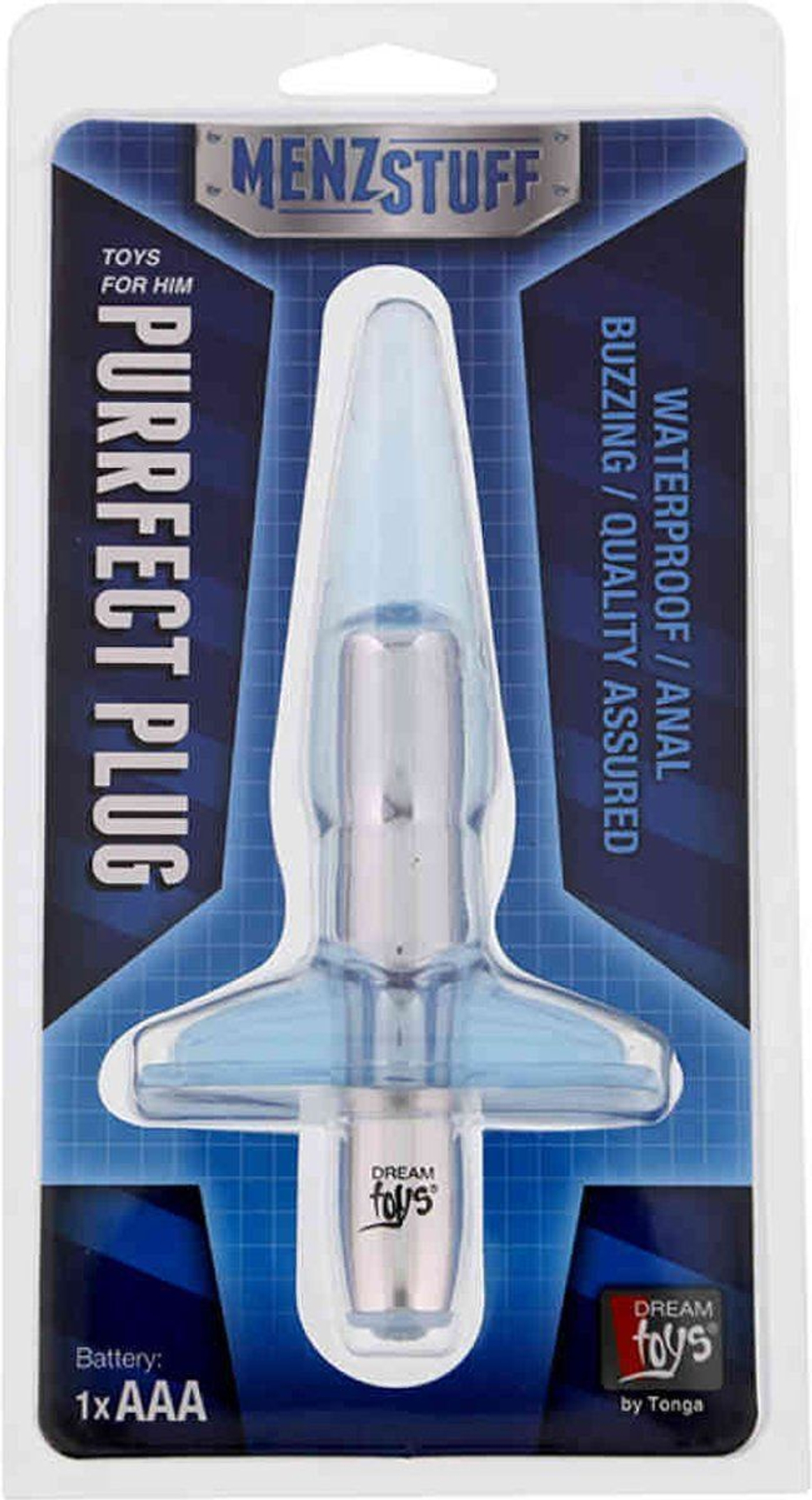 Голубая анальная пробка Purrfect Plug - 9,5 см.