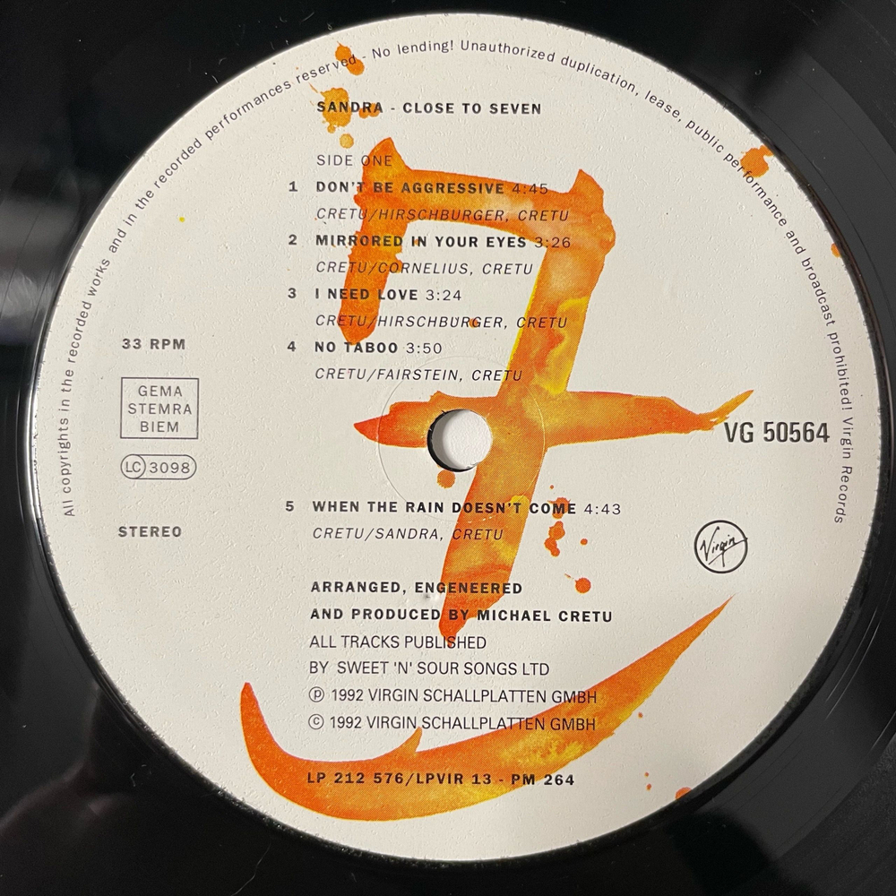 Винтажная виниловая пластинка LP Sandra Close To Seven (Греция 1992)