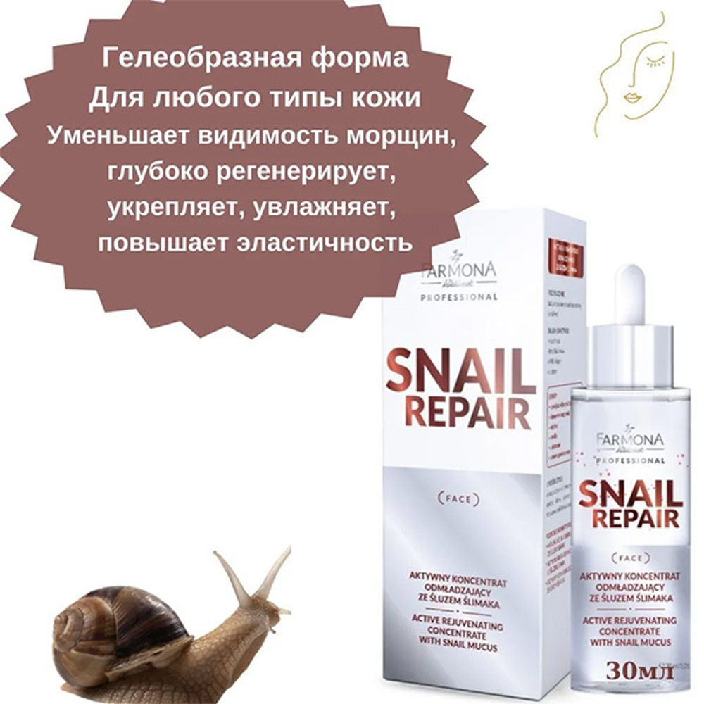 Активный омолаживающий концентрат со слизью улитки Farmona Professional Snail Repair Active Rejuvenating Concentrate 30мл