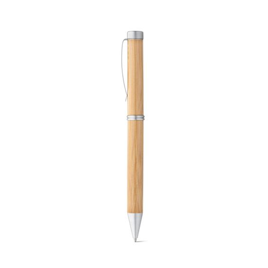 LAKE. Бамбуковая шариковая ручка с поворотным механизмом и металлическим зажимом