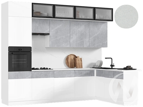 Кухня Оливия NEW 3;0х1;8м (белый/белый глянец холодный; мрамор глянец/антарес)