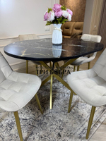 Круглый раздвижной стол "Черный мрамор", и стулья "Бостон" бежевый