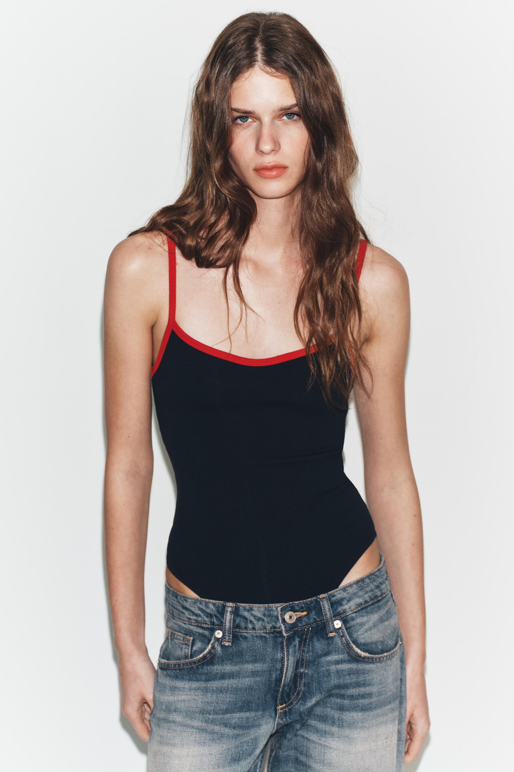 ZARA БОДИ С КОНТРАСТНЫМИ ВСТАВКАМИ, КРАСНЫЙ/ТЕМНО-СИНИЙ