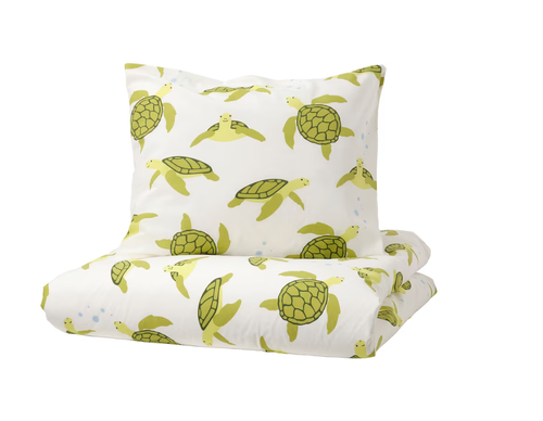 BLAVINGAD БЛАВИНГАД Пододеяльник и наволочка, рисунок черепахи зеленый/белый,150х200/50х60 см