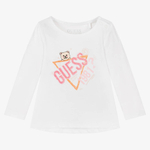 Футболка с длинным рукавом GUESS Белый/Принт: розовый логотип, оранжевый треугольник, голова мишки (Девочка)