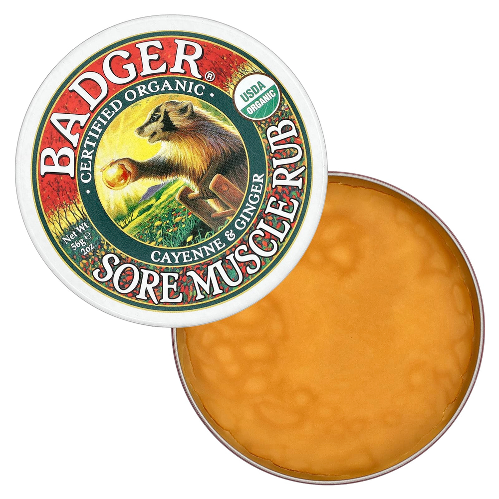 Badger, мазь от боли в мышцах, органический состав, с кайенским перцем и имбирем, 56 г (2 унции)