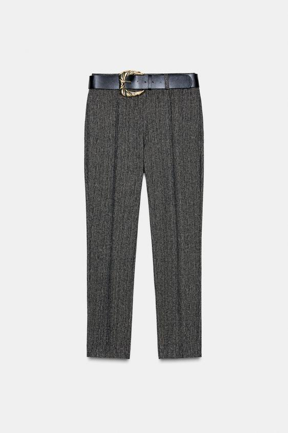 ZARA БРЮКИ В ЕЛОЧКУ С ПОЯСОМ, КОРИЧНЕВЫЙ