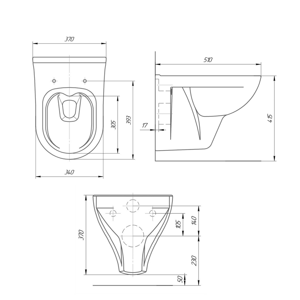 Унитаз подвесной безободковый "Старк" полипроп. м/лифт (Kirovit)
