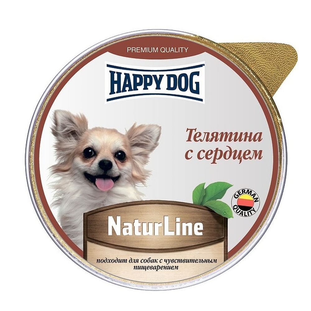 Влажный корм Happy Dog Natur Line для собак, Паштет из телятины с сердцем, ламистер 125г