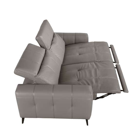 3-местный диван с реклайнером из серой кожи модель 6210