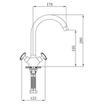 Смеситель для кухни, РМС, с кран-буксой, хром, SL117-274F