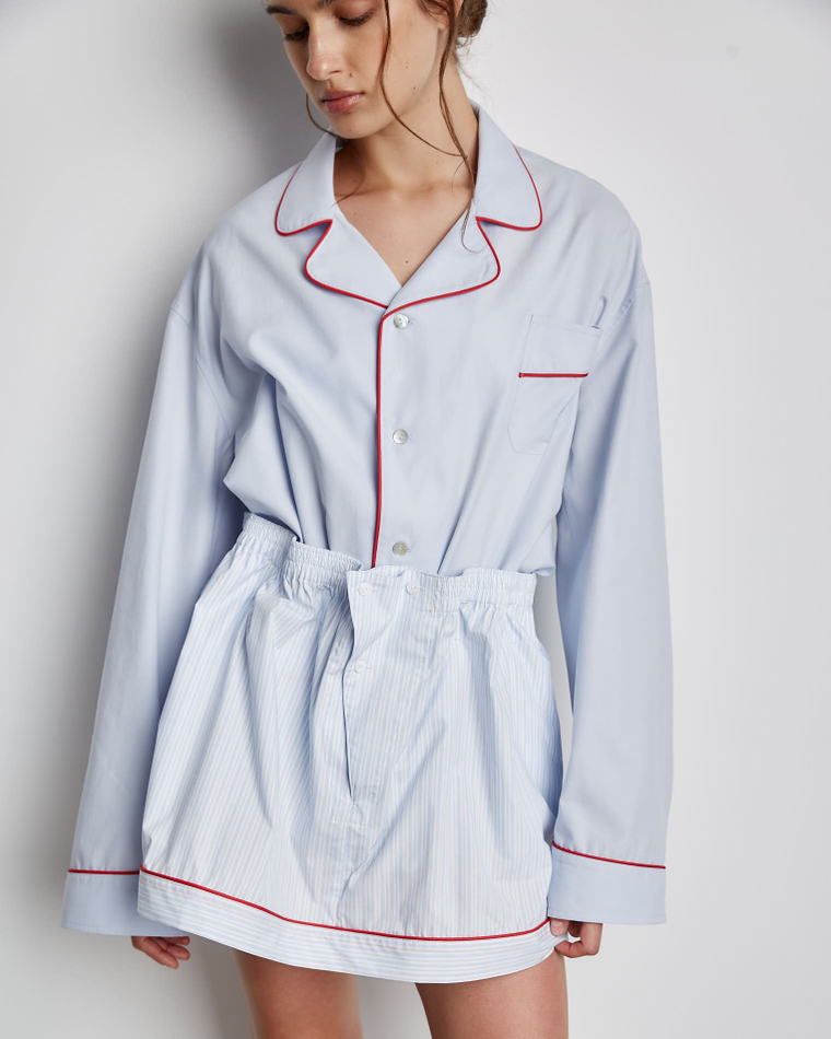 Рубашка из смесового хлопка с кантом голубой
