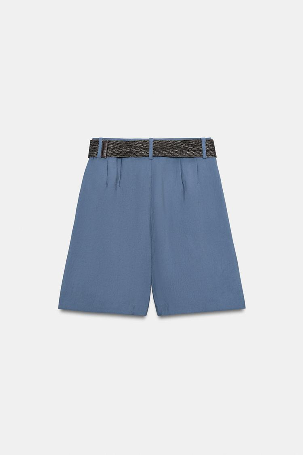 ZARA ШОРТЫ С ЗАЩИПАМИ И РЕМНЕМ, ВЫЦВЕТШИЙ СИНИЙ
